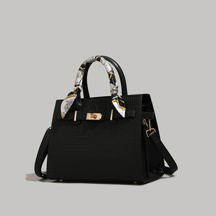 Leather Scarf Handle Tote Bag