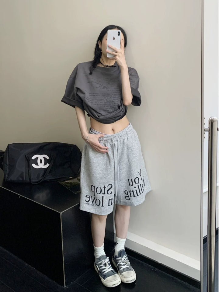 Letter Print Drawstring Sports