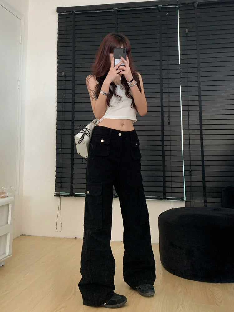 Wide-Leg Pockets Cargo Jeans