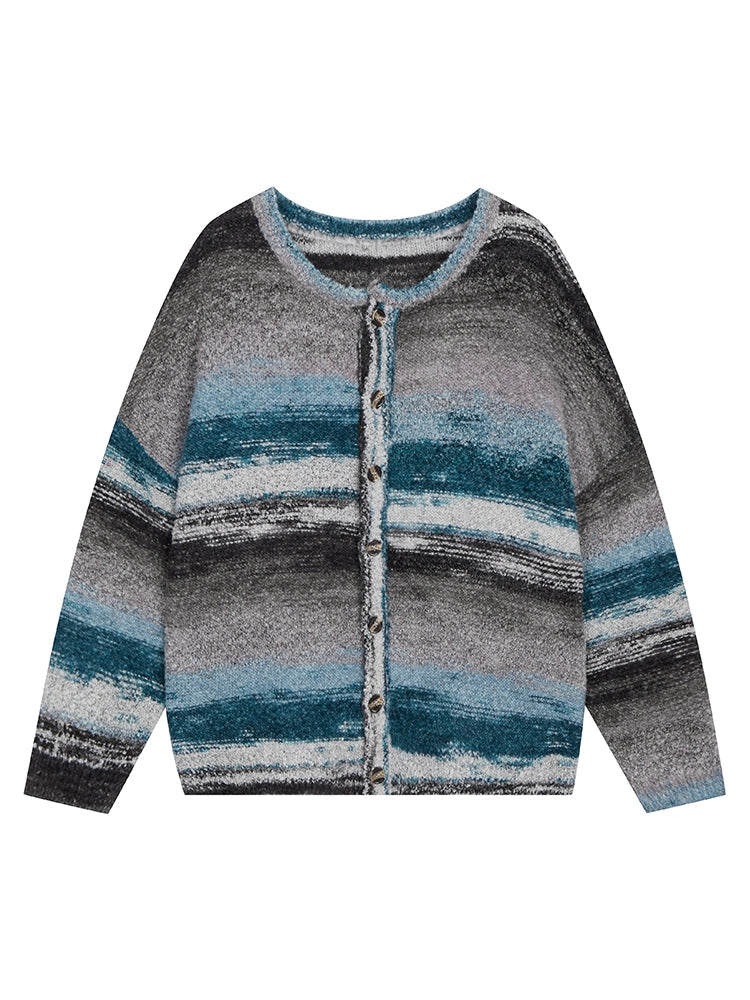 Button Front Striped Knit Sweater