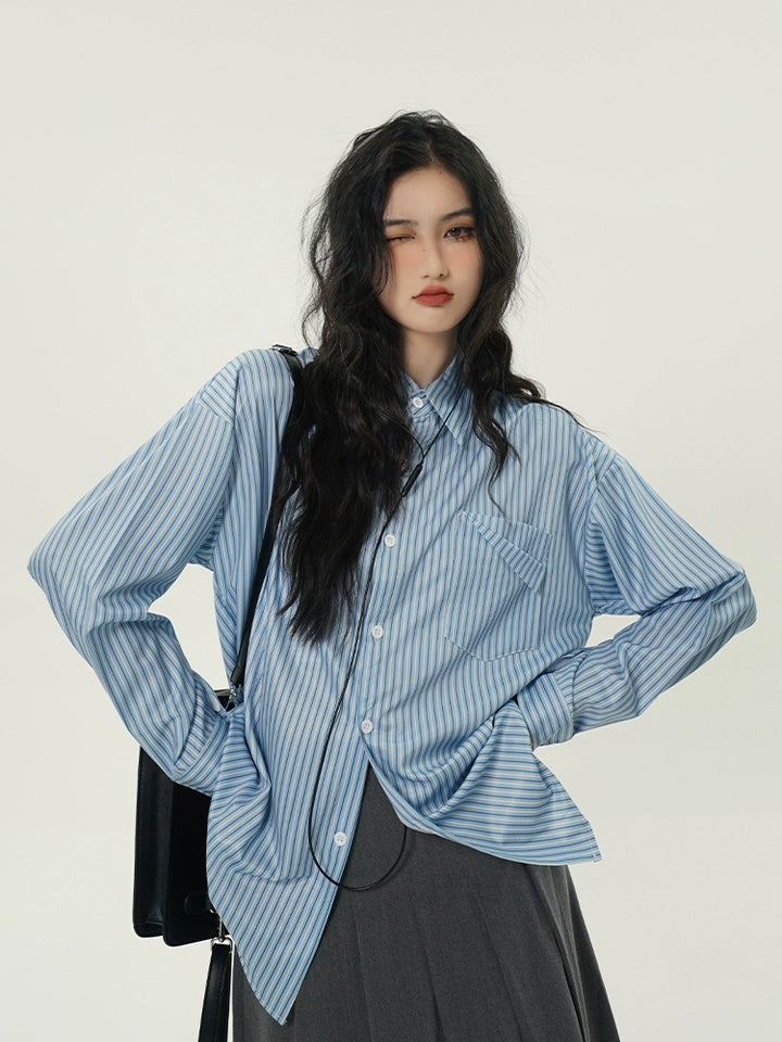 Striped Long-Sleeve Collared Shirt