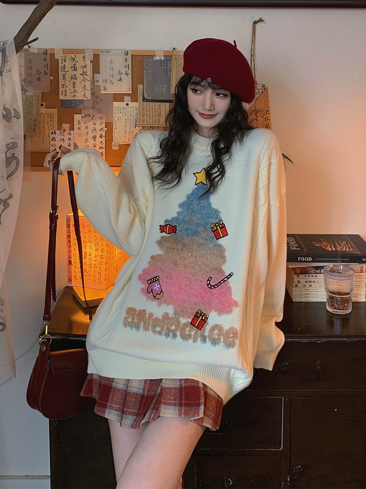 Christmas Tree Embroidered Sweater