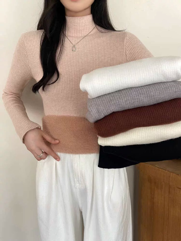 Mock Neck Ribbed Wool Sweater