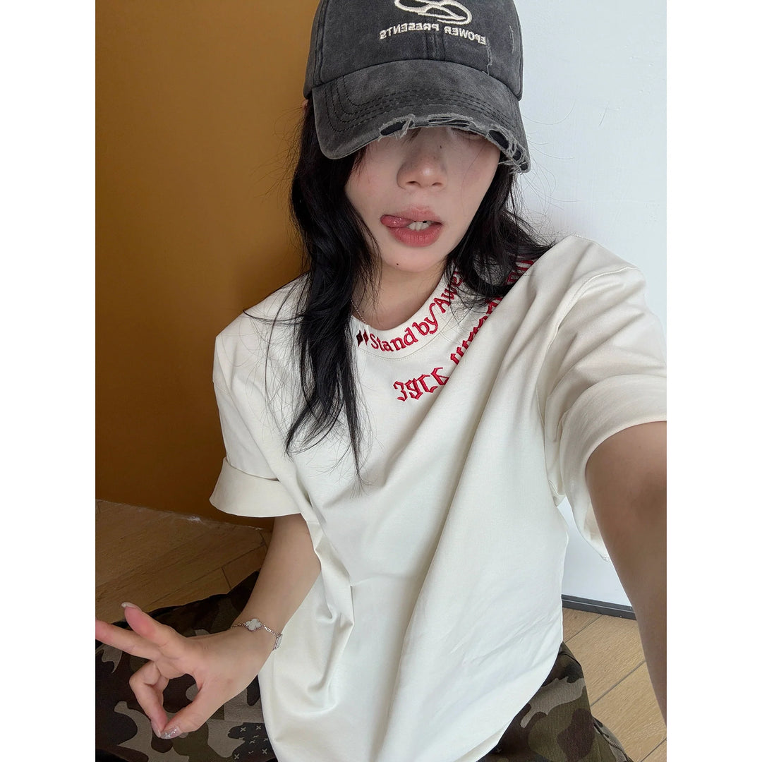 Cotton Embroidered Short Sleeve Turtleneck
