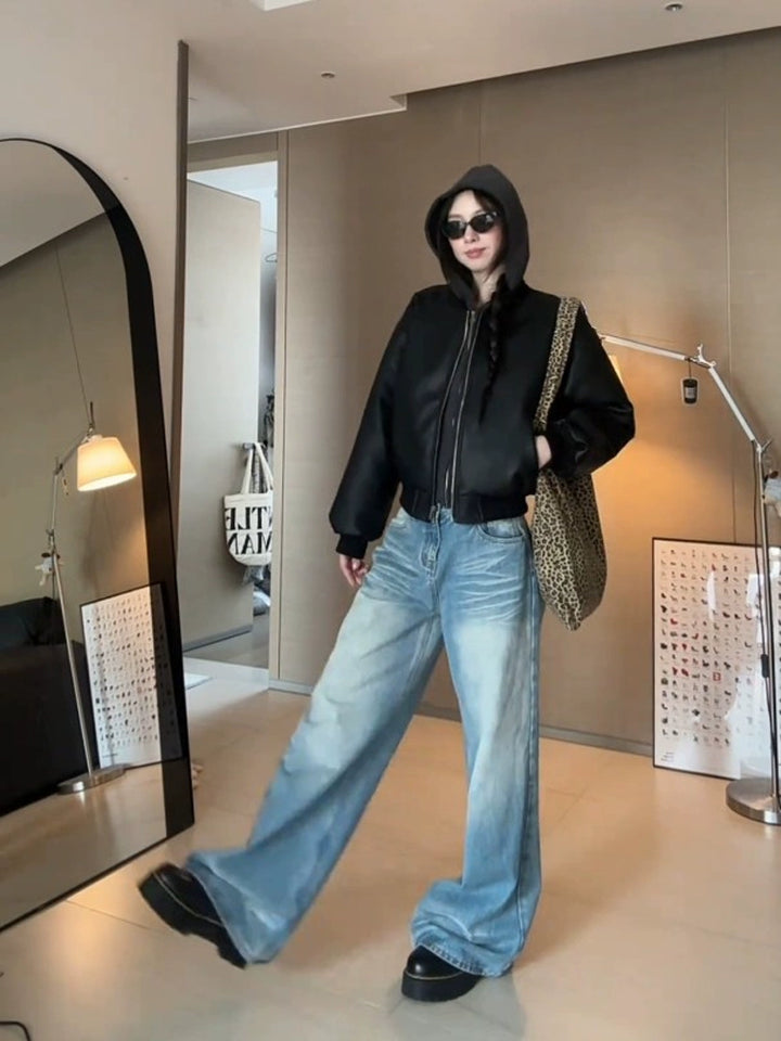 Casual Hooded Leather Jacket
