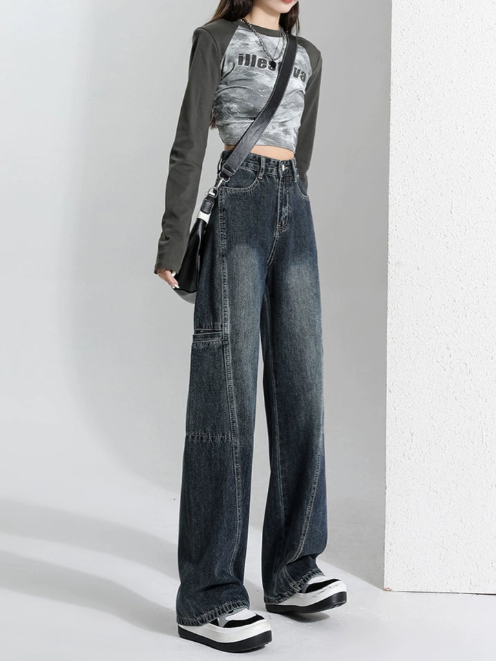 Wide-Leg High Waist Denim Pants