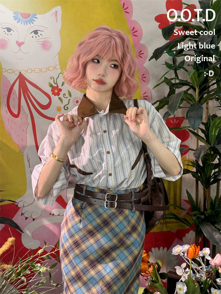 Butterfly Patterned Striped Shirt