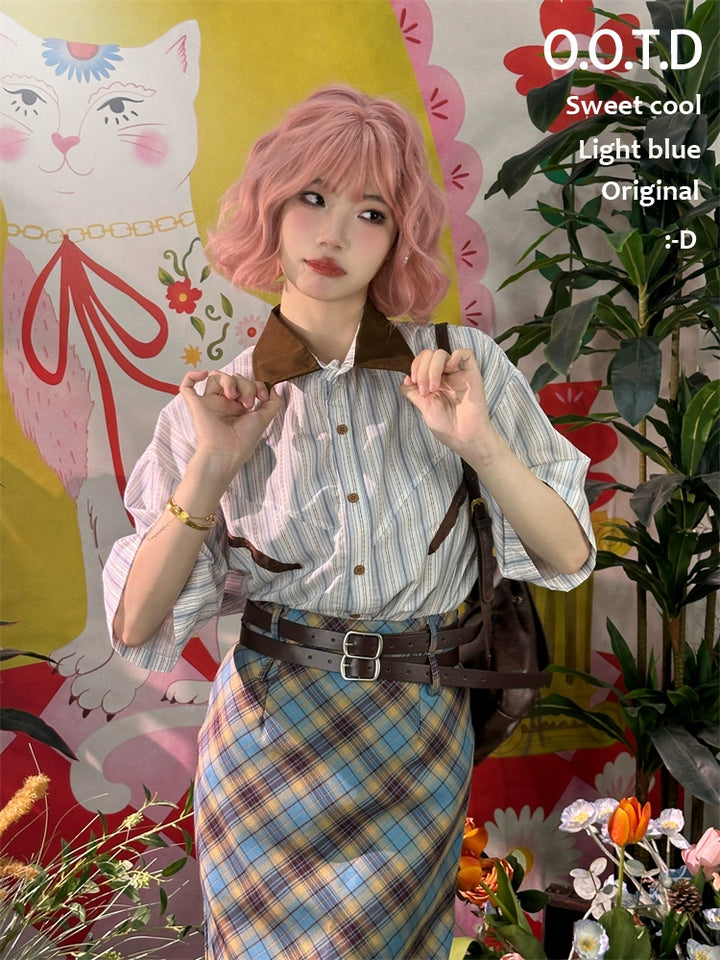 Butterfly Patterned Striped Shirt