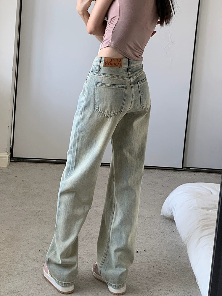 High Waist Straight-Leg Denim Pants