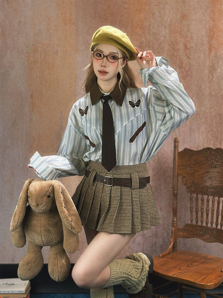 Embroidered Butterfly Striped Shirt