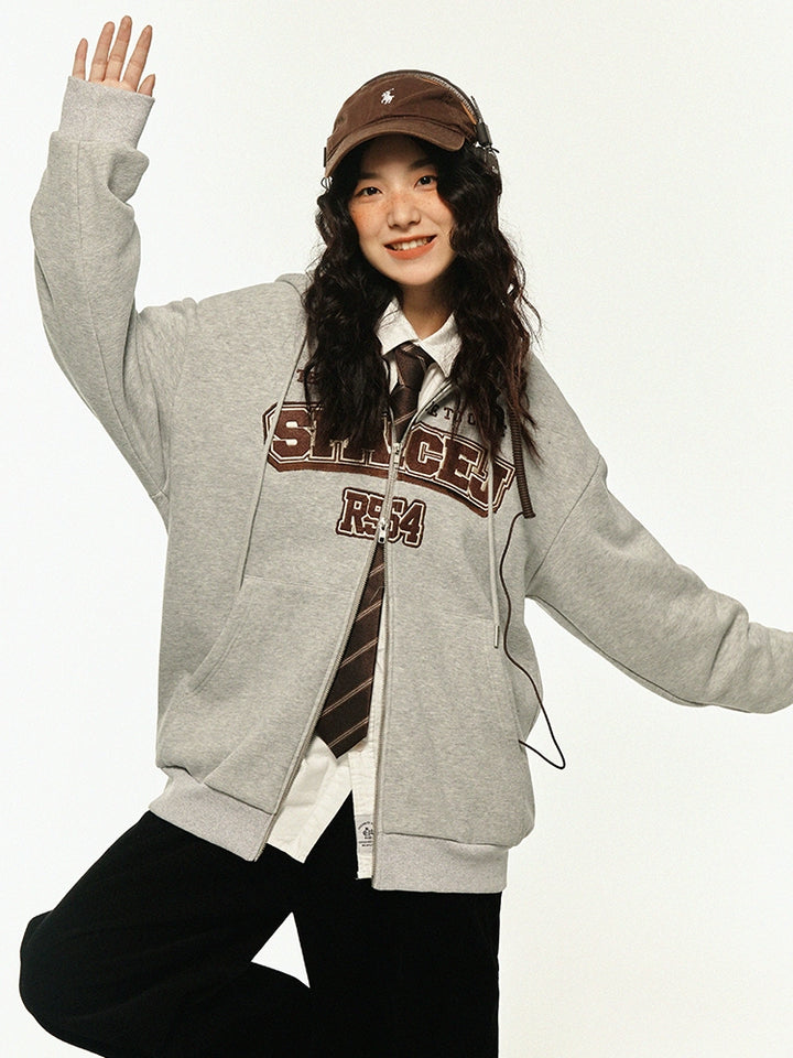 Graphic Print Zip-Up Sweatshirt