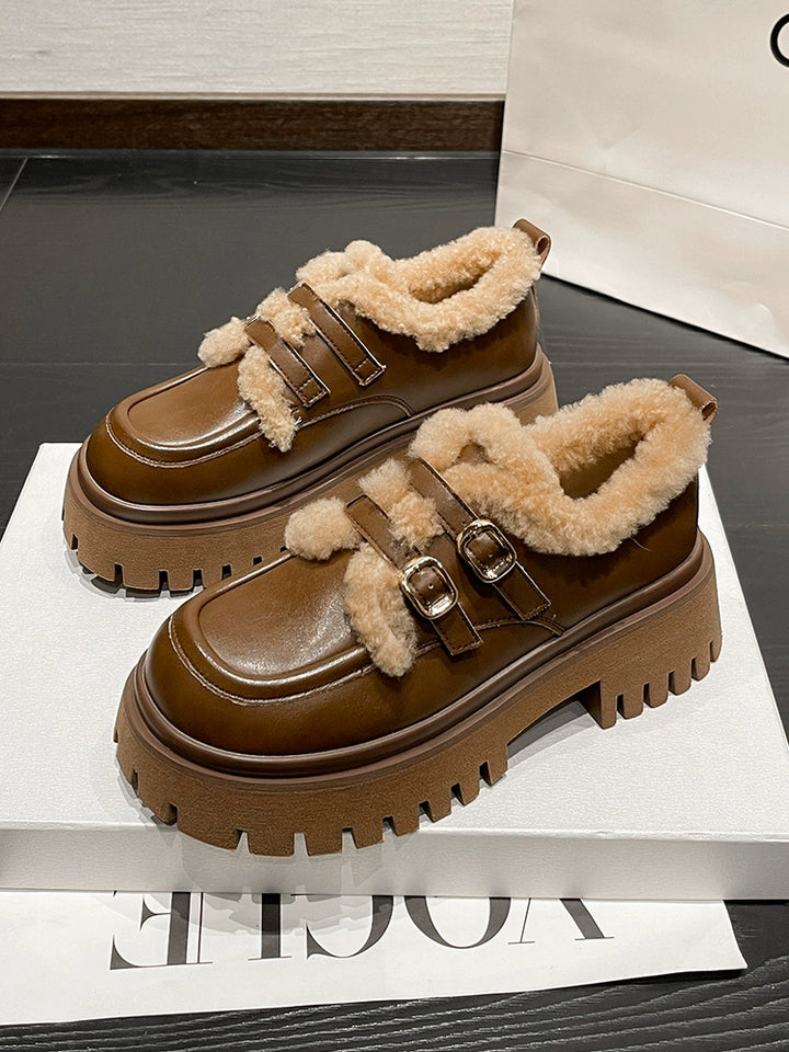 Chunky Buckled Fleece Lining Shoes