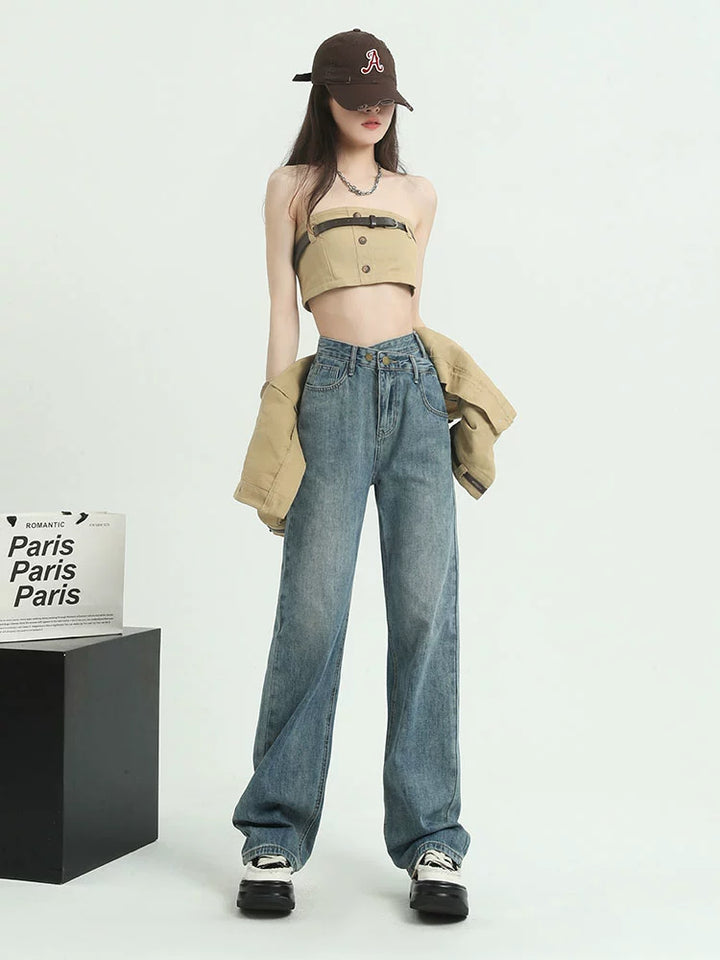 High-Waisted Relaxed Fit Denim Pants