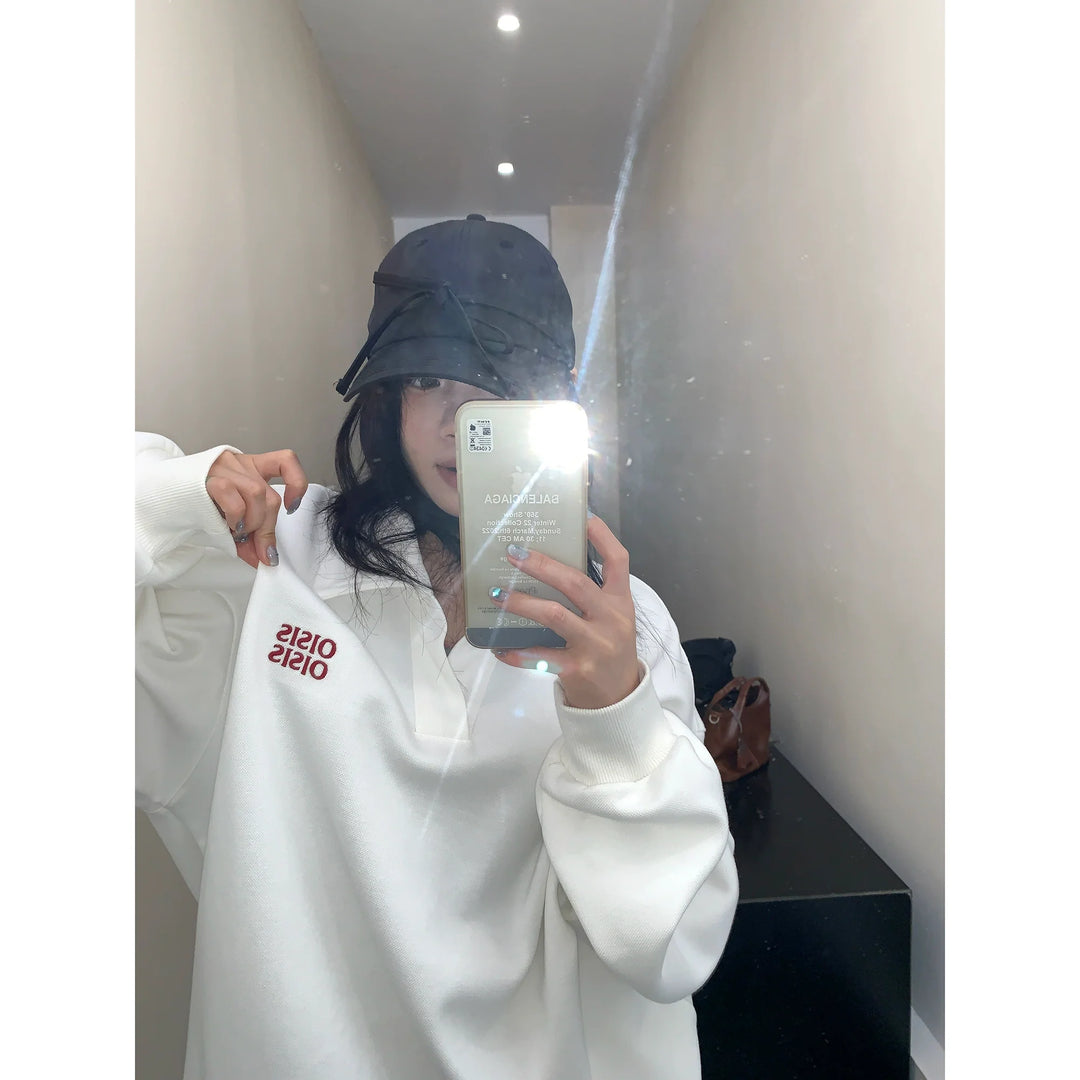 Embroidered V-Neck Sweatshirt