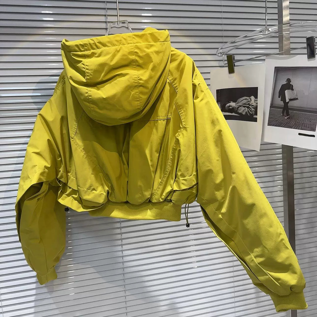Hooded Pockets Zipper Short Coat