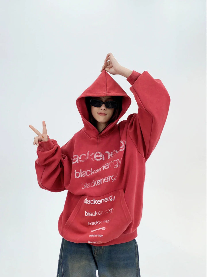 Print Loose Fit Hooded Sweatshirt