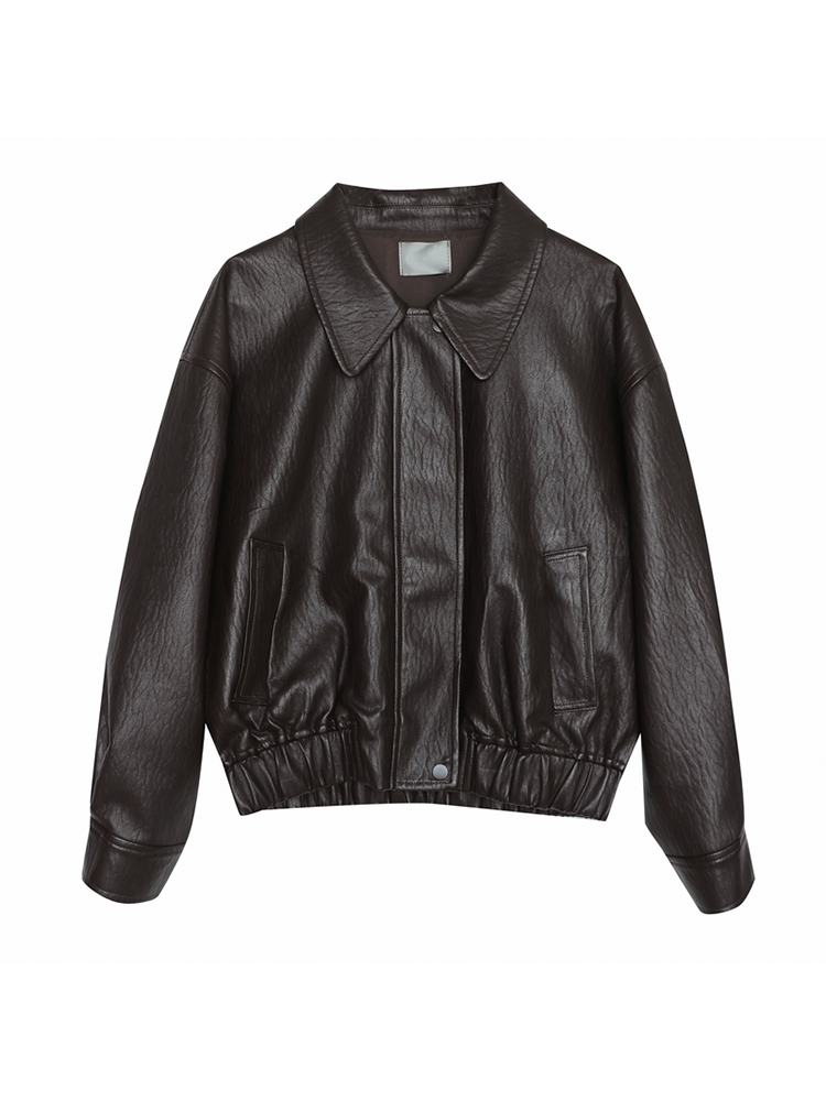 Elastic Waistband Classic Leather Jacket