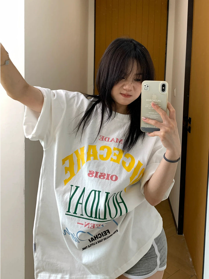 Oversized Letter Print Short Sleeve T-Shirt