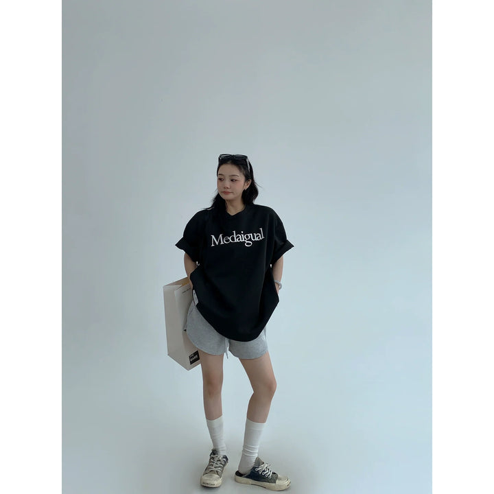 Casual Letter Print Short Sleeve Turtleneck