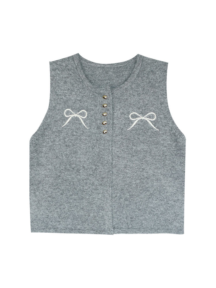 Embroidery Knitted Button-Down Vest