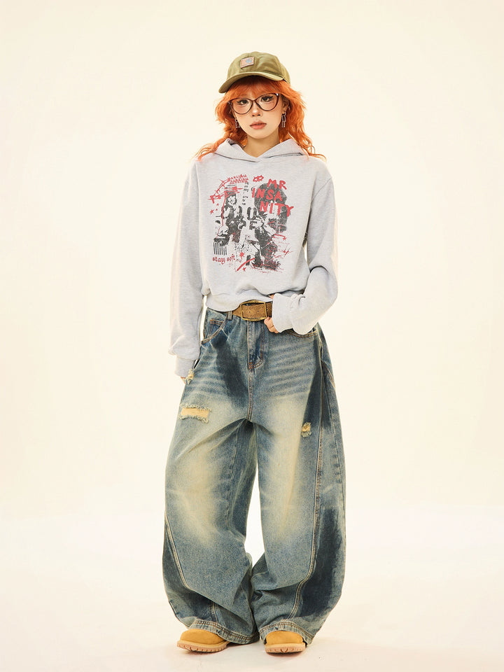 Wide-Leg Distressed Jeans