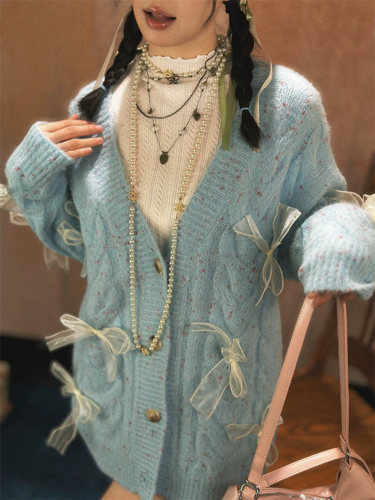 Ribbon Accents Elegant Wool Sweater
