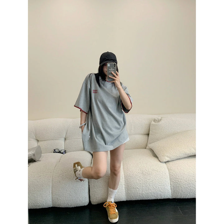 Embroidered Loose Fit Short Sleeve Turtleneck