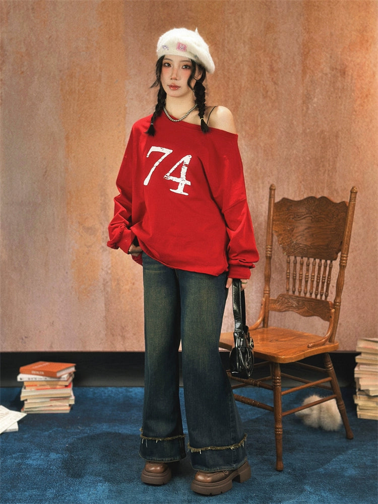 Wide Leg Frayed Hem Denim Pants
