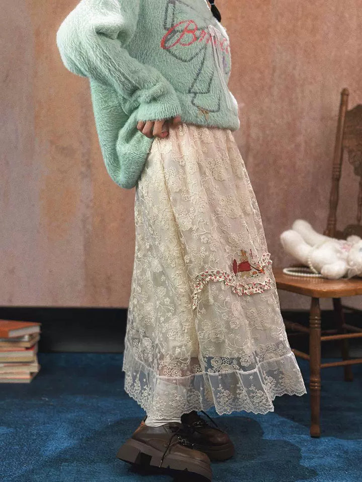 Lace Embroidered Maxi Skirt