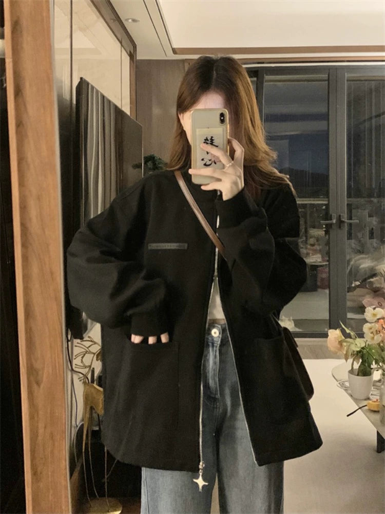 Casual Zip-Up Pockets Short Coat