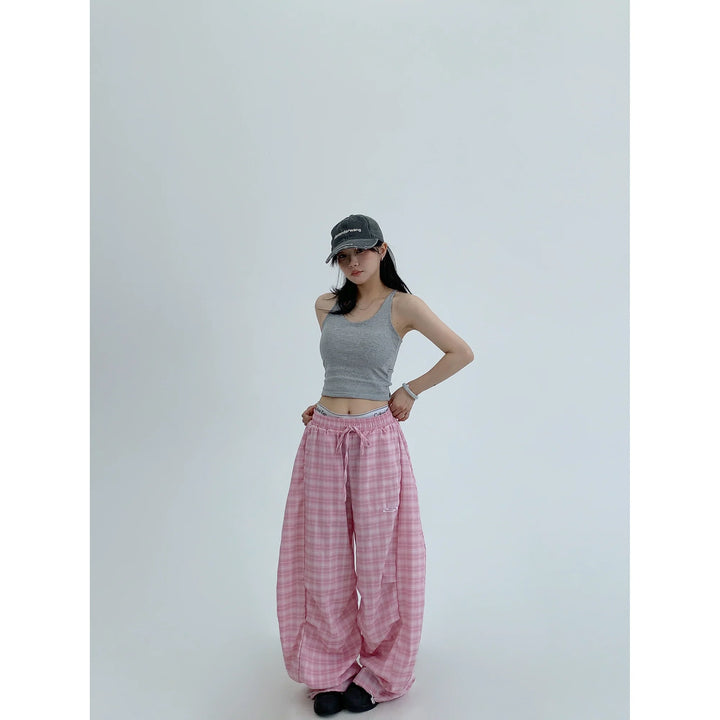 Plaid Wide Leg Relaxed Fit Pants