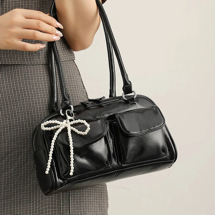 Pearl Accent Leather Handbag
