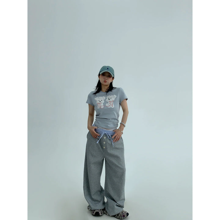 Cartoon Dog Embroidery Short Sleeve Top
