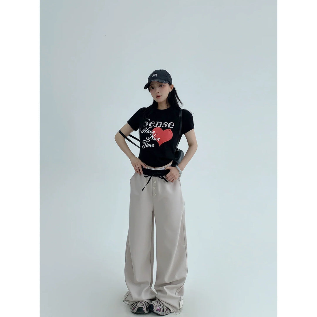 Casual Wide Leg Drawstring Straight Pants