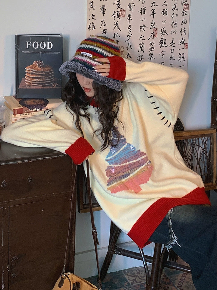 Red Accents Graphic Wool Sweater
