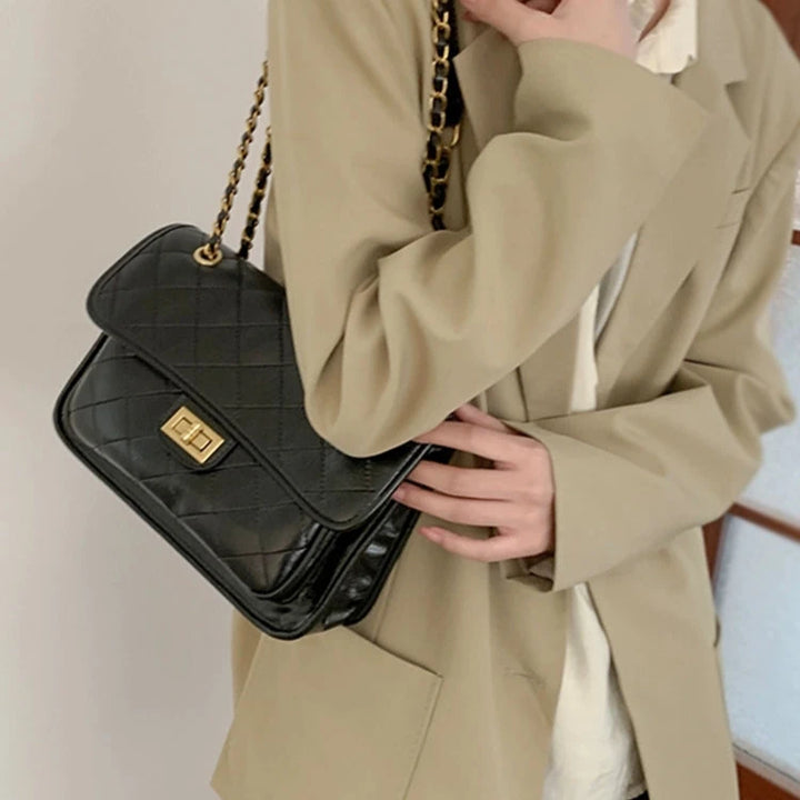 Turn Lock Quilted Chain Shoulder Bag
