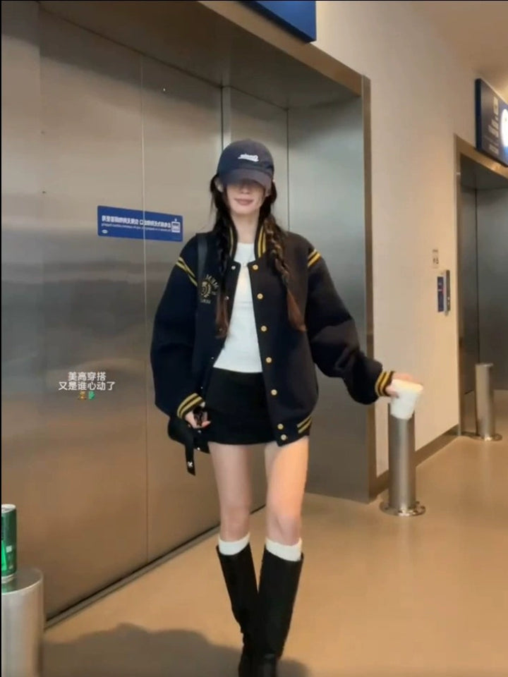 Varsity Striped Detailing Short Coat