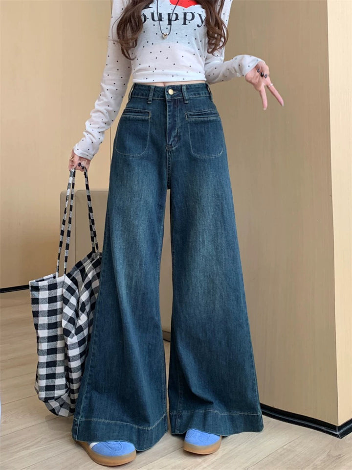 Wide-Leg High-Waist Denim Pants