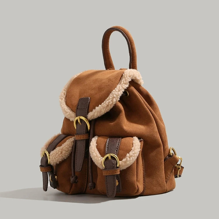 Buckle Straps Faux Suede Backpack
