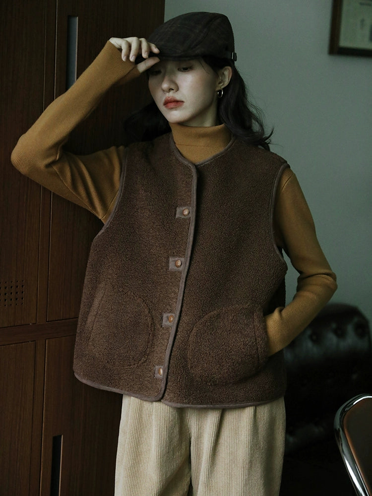Fleece Button-Up Pockets Vest