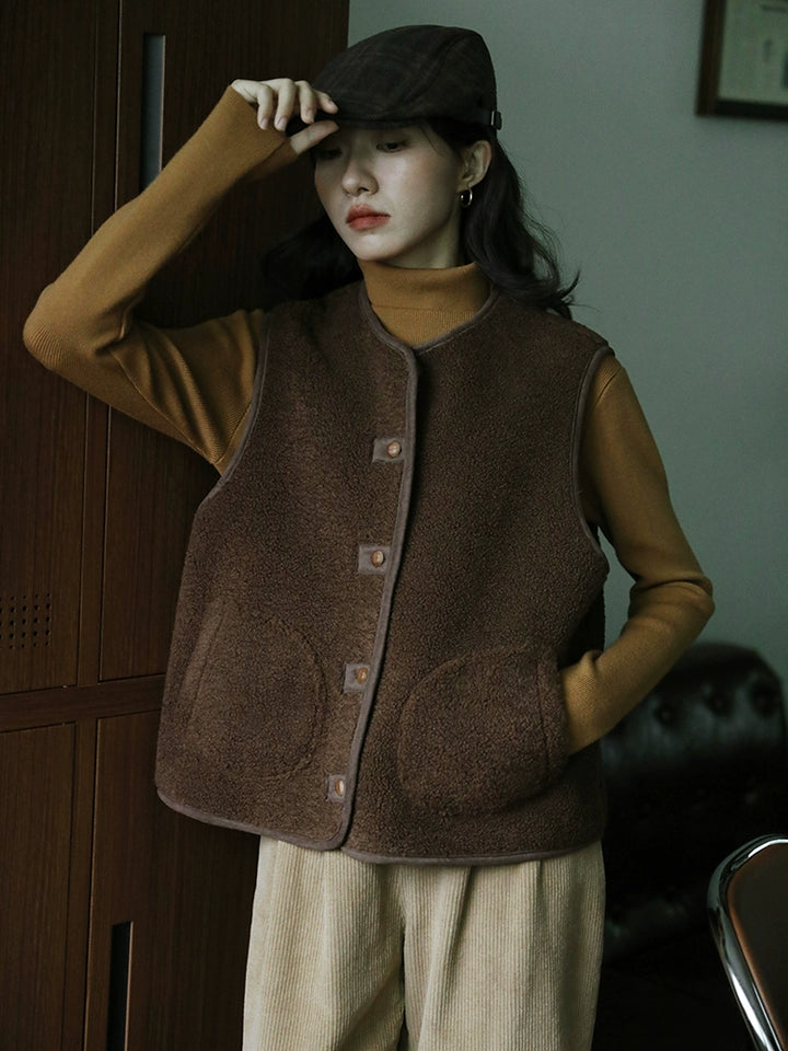 Fleece Button-Up Pockets Vest