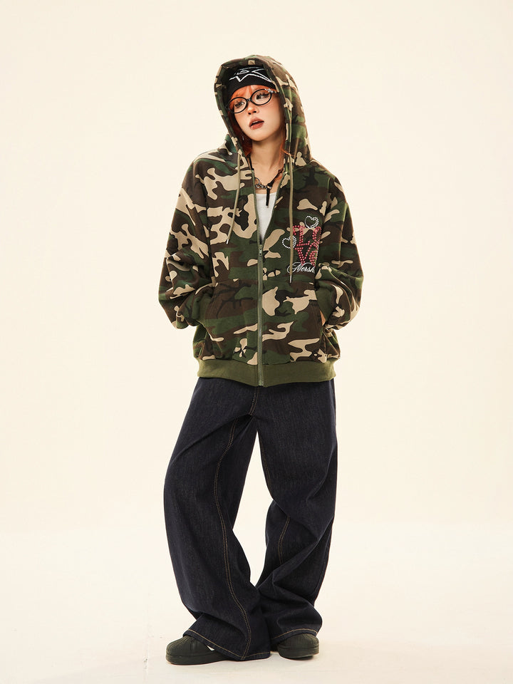 Camouflage Zip-Up Pocket Sweatshirt