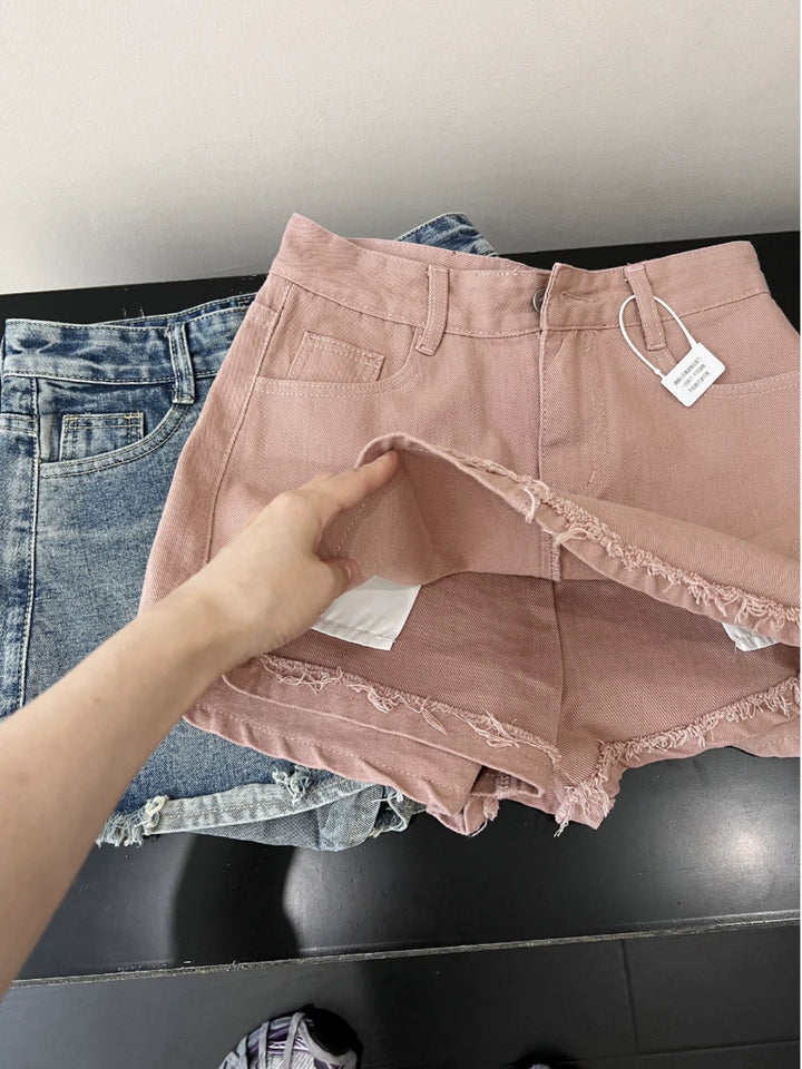 A-line Denim Skirt with Raw Hem