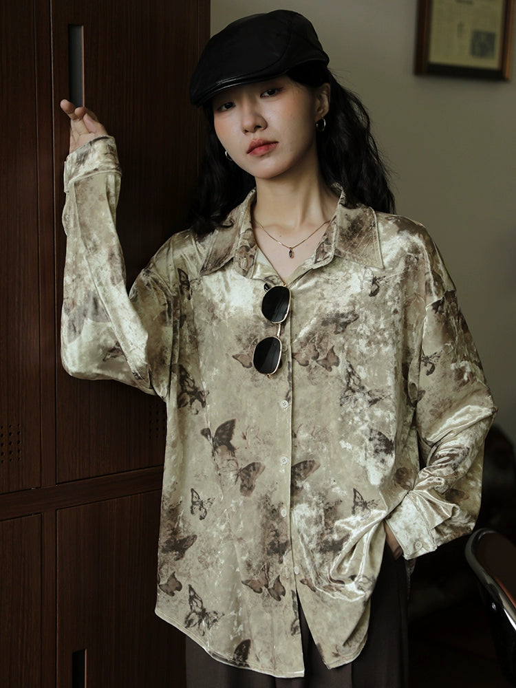 Butterfly Pattern Velvet Shirt