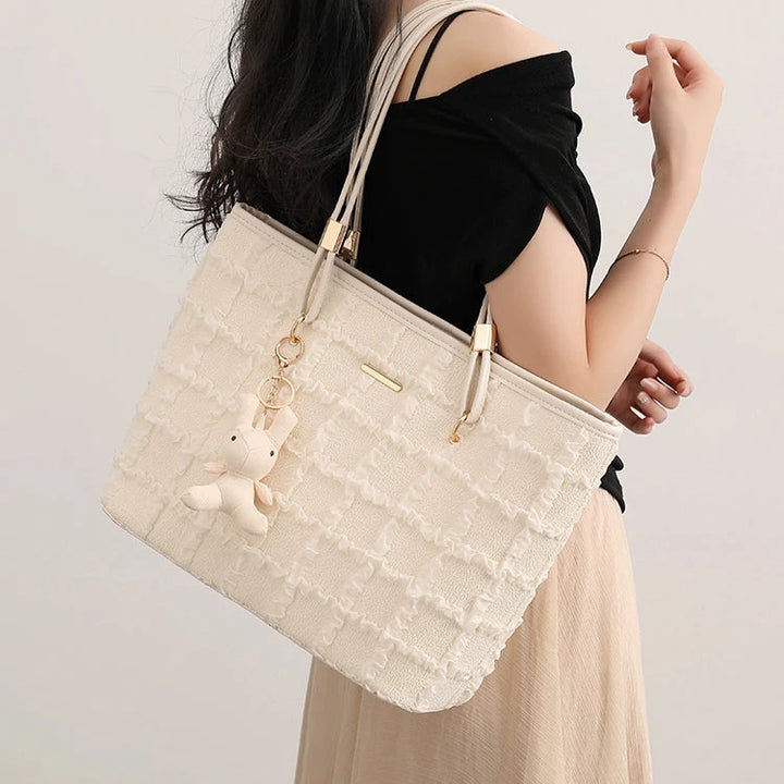 Charm Pendant Textured Tote Bag