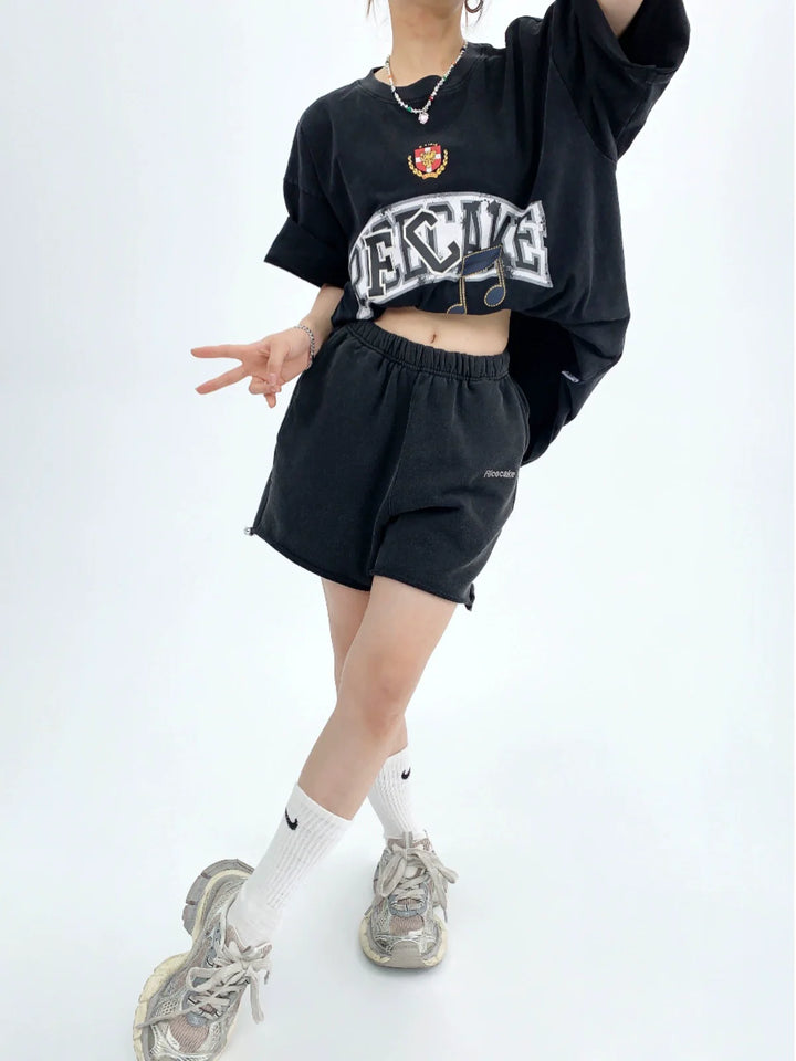 Embroidered Loose Sports Shorts