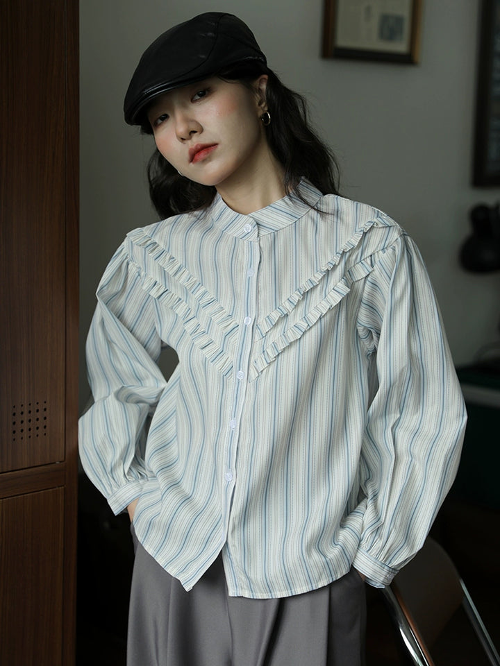 Ruffled Striped Collared Shirt