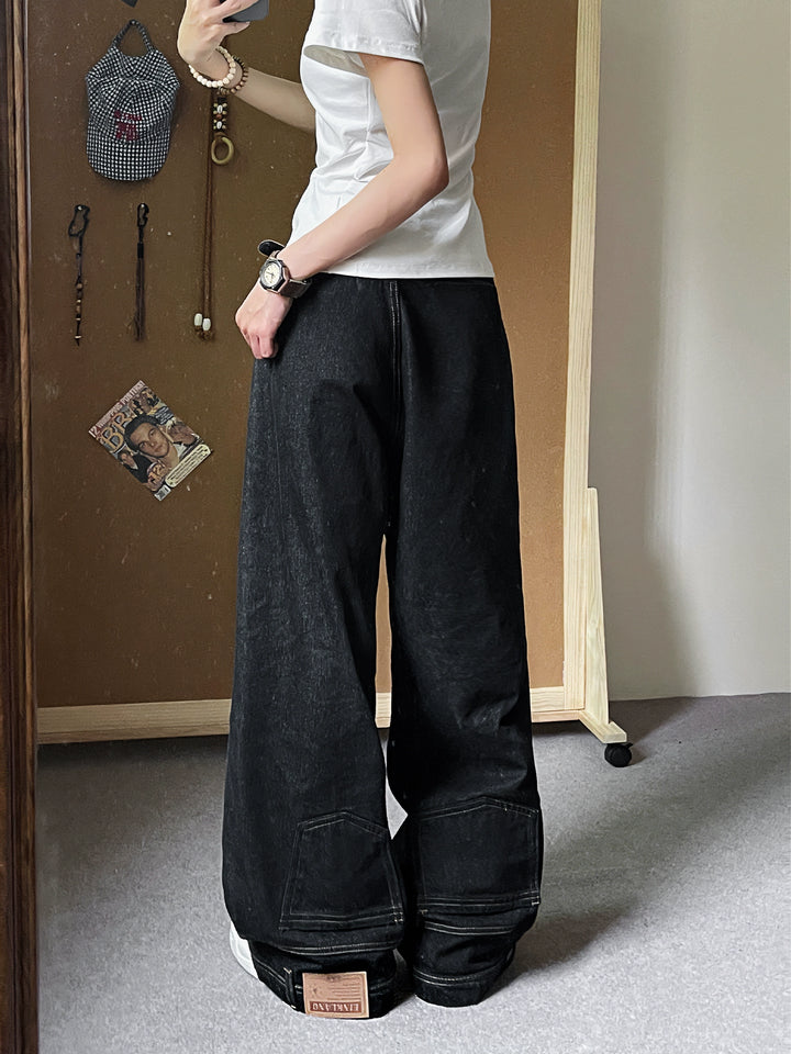 Wide-Leg Low Waist Denim Pants