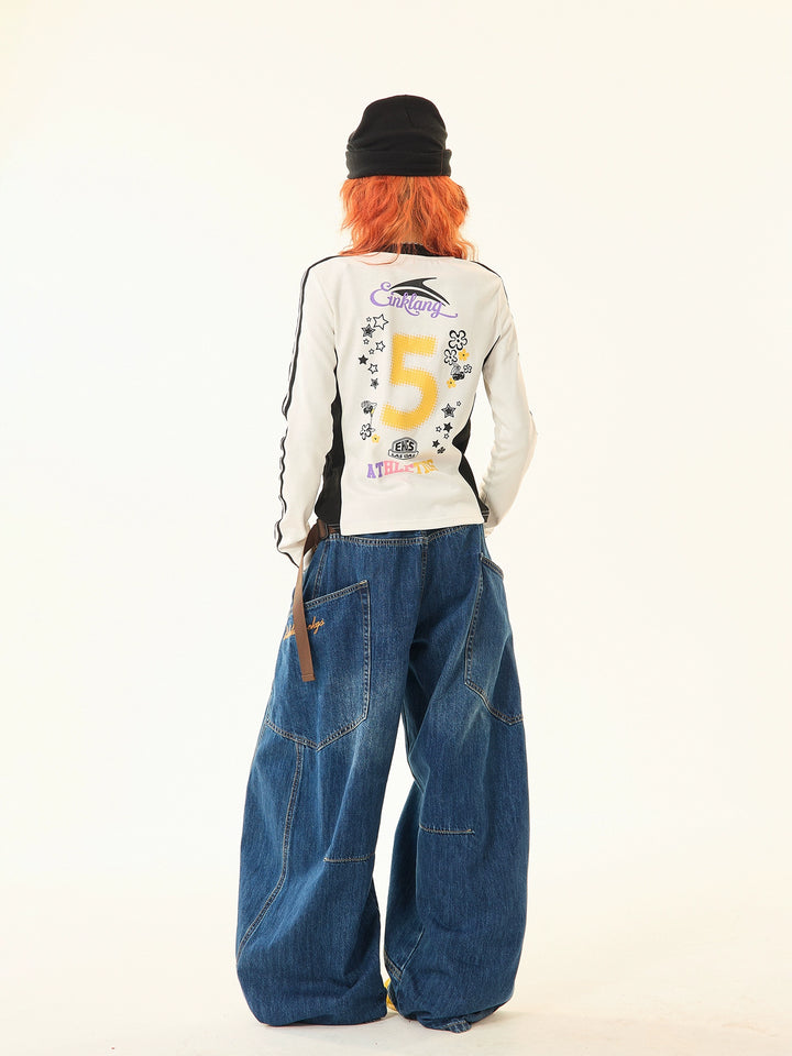 Star Number Print Long Sleeve T-shirt