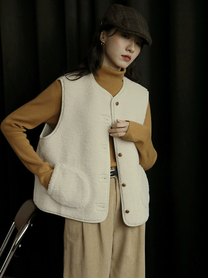 Fleece Button-Up Pockets Vest